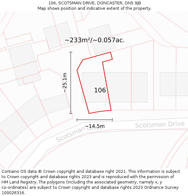 106, SCOTSMAN DRIVE, DONCASTER, DN5 9JB: Plot and title map