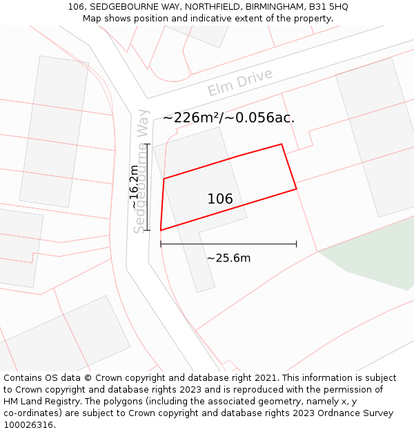 106, SEDGEBOURNE WAY, NORTHFIELD, BIRMINGHAM, B31 5HQ: Plot and title map