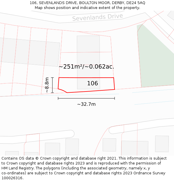 106, SEVENLANDS DRIVE, BOULTON MOOR, DERBY, DE24 5AQ: Plot and title map