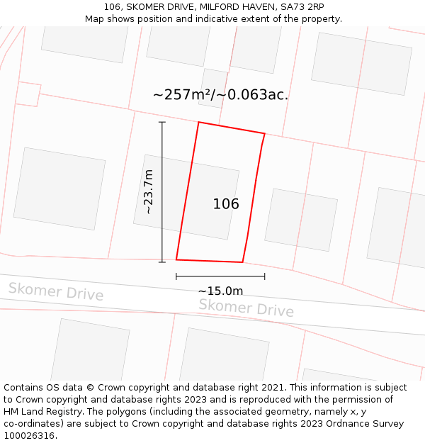 106, SKOMER DRIVE, MILFORD HAVEN, SA73 2RP: Plot and title map