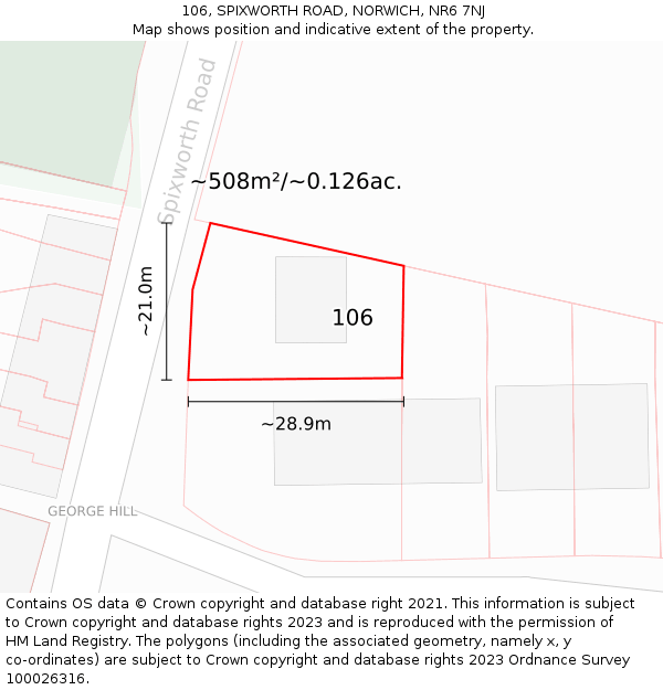 106, SPIXWORTH ROAD, NORWICH, NR6 7NJ: Plot and title map