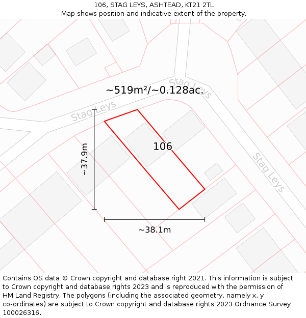 106, STAG LEYS, ASHTEAD, KT21 2TL: Plot and title map