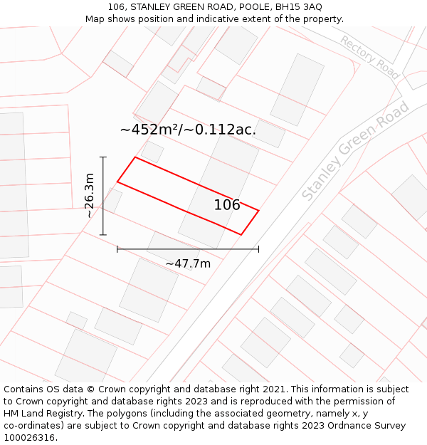 106, STANLEY GREEN ROAD, POOLE, BH15 3AQ: Plot and title map