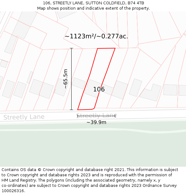 106, STREETLY LANE, SUTTON COLDFIELD, B74 4TB: Plot and title map