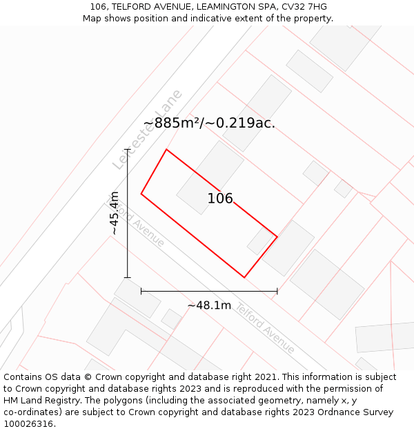 106, TELFORD AVENUE, LEAMINGTON SPA, CV32 7HG: Plot and title map