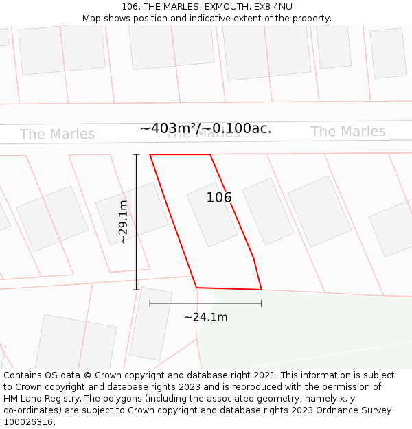 106, THE MARLES, EXMOUTH, EX8 4NU: Plot and title map