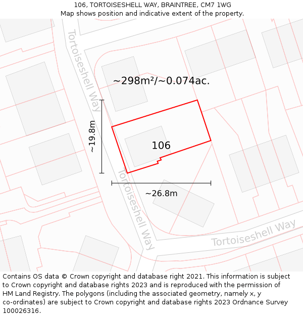 106, TORTOISESHELL WAY, BRAINTREE, CM7 1WG: Plot and title map