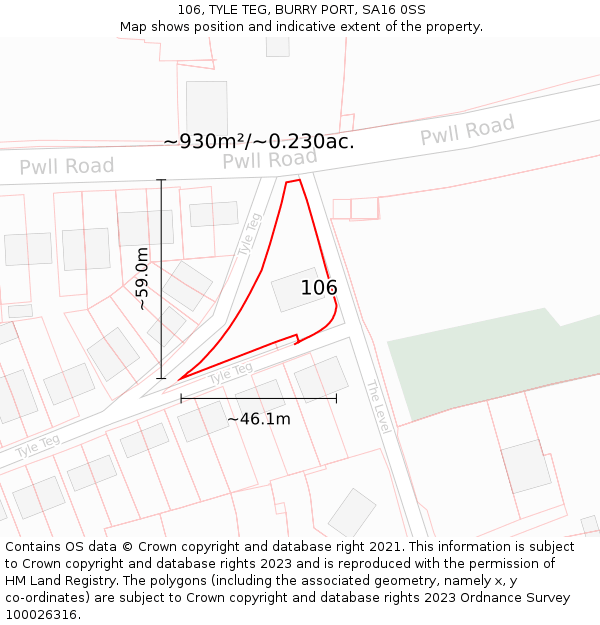 106, TYLE TEG, BURRY PORT, SA16 0SS: Plot and title map