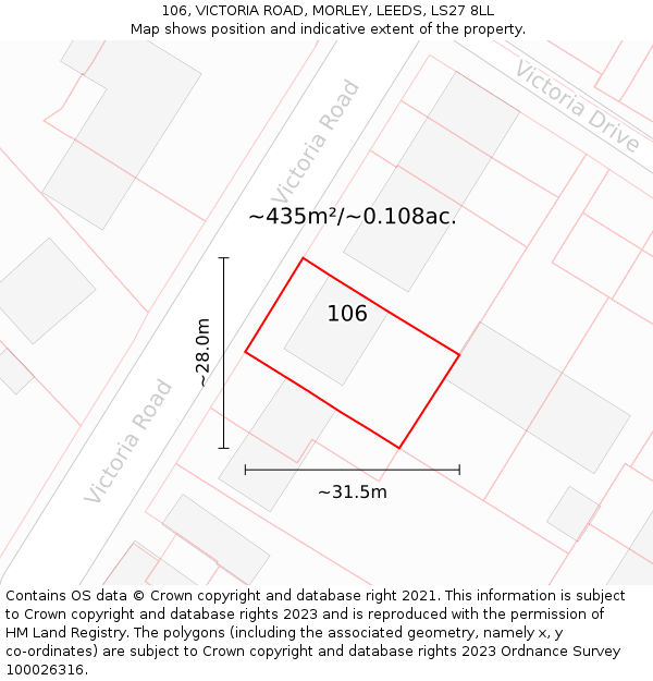 106, VICTORIA ROAD, MORLEY, LEEDS, LS27 8LL: Plot and title map
