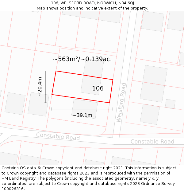 106, WELSFORD ROAD, NORWICH, NR4 6QJ: Plot and title map