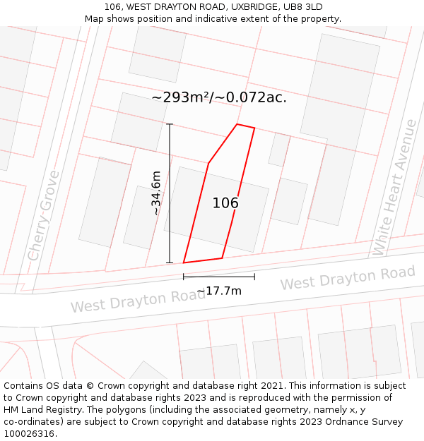 106, WEST DRAYTON ROAD, UXBRIDGE, UB8 3LD: Plot and title map