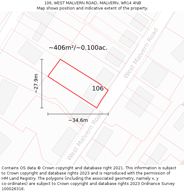 106, WEST MALVERN ROAD, MALVERN, WR14 4NB: Plot and title map