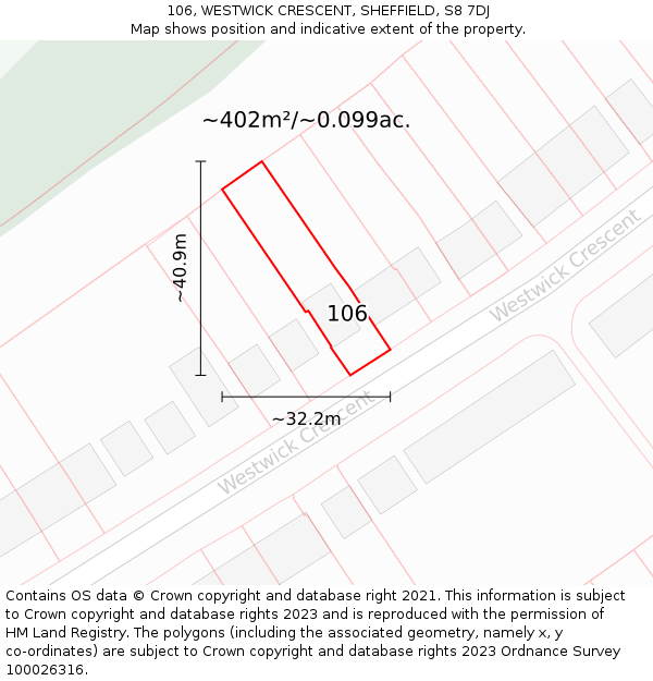 106, WESTWICK CRESCENT, SHEFFIELD, S8 7DJ: Plot and title map