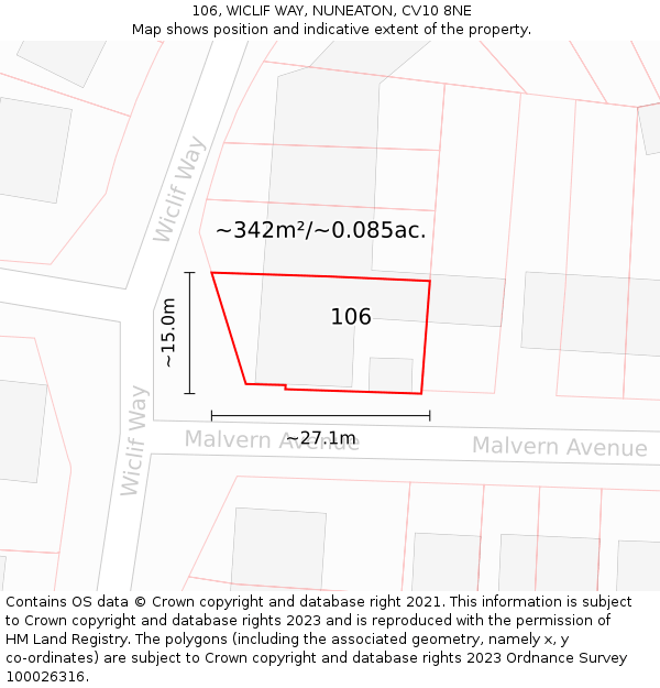 106, WICLIF WAY, NUNEATON, CV10 8NE: Plot and title map