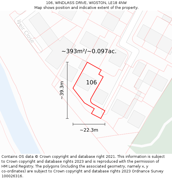 106, WINDLASS DRIVE, WIGSTON, LE18 4NW: Plot and title map
