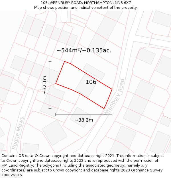 106, WRENBURY ROAD, NORTHAMPTON, NN5 6XZ: Plot and title map