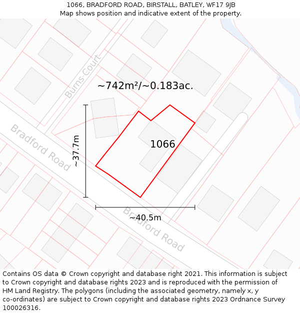 1066, BRADFORD ROAD, BIRSTALL, BATLEY, WF17 9JB: Plot and title map