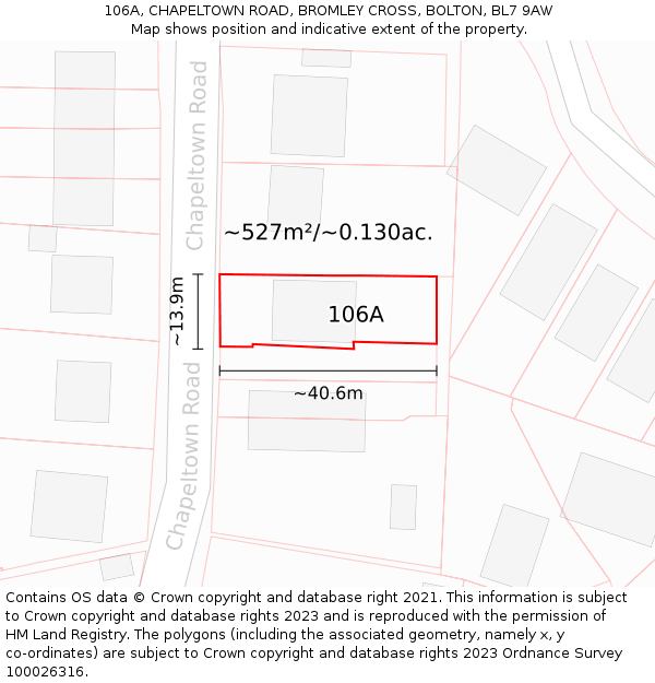 106A, CHAPELTOWN ROAD, BROMLEY CROSS, BOLTON, BL7 9AW: Plot and title map