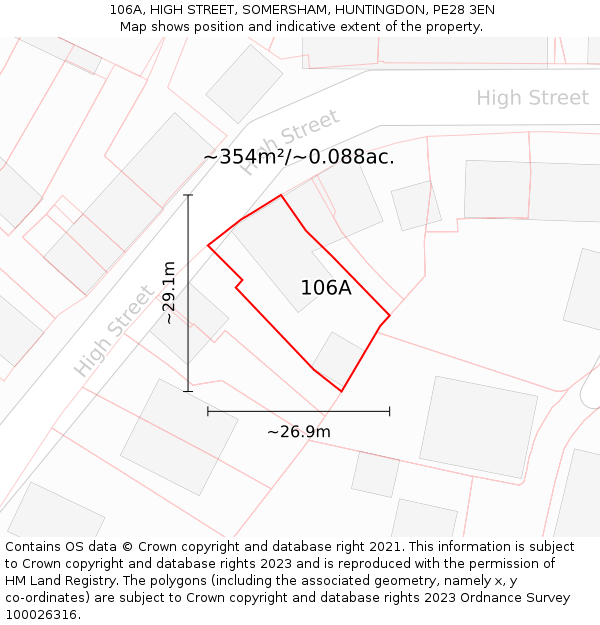 106A, HIGH STREET, SOMERSHAM, HUNTINGDON, PE28 3EN: Plot and title map