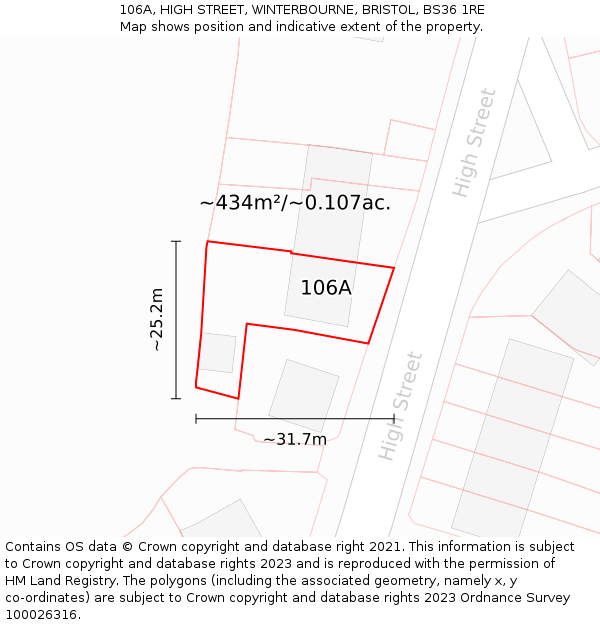 106A, HIGH STREET, WINTERBOURNE, BRISTOL, BS36 1RE: Plot and title map