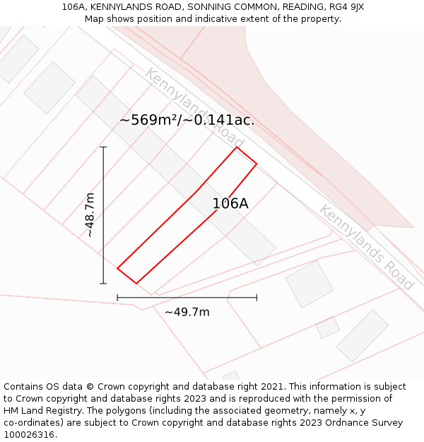 106A, KENNYLANDS ROAD, SONNING COMMON, READING, RG4 9JX: Plot and title map