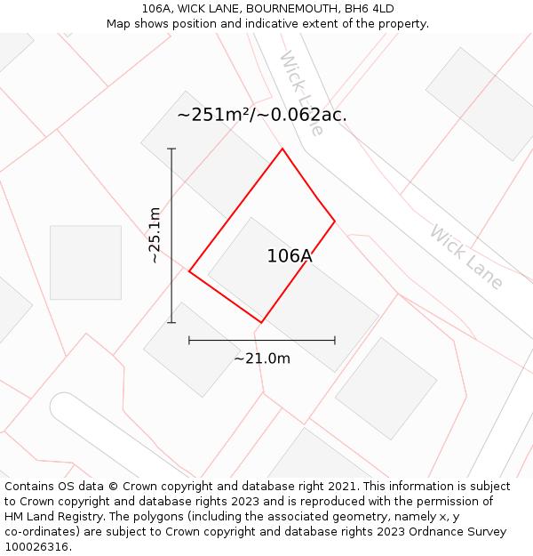 106A, WICK LANE, BOURNEMOUTH, BH6 4LD: Plot and title map