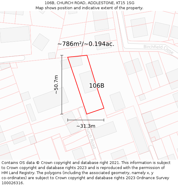 106B, CHURCH ROAD, ADDLESTONE, KT15 1SG: Plot and title map