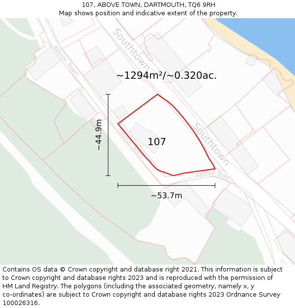 107, ABOVE TOWN, DARTMOUTH, TQ6 9RH: Plot and title map