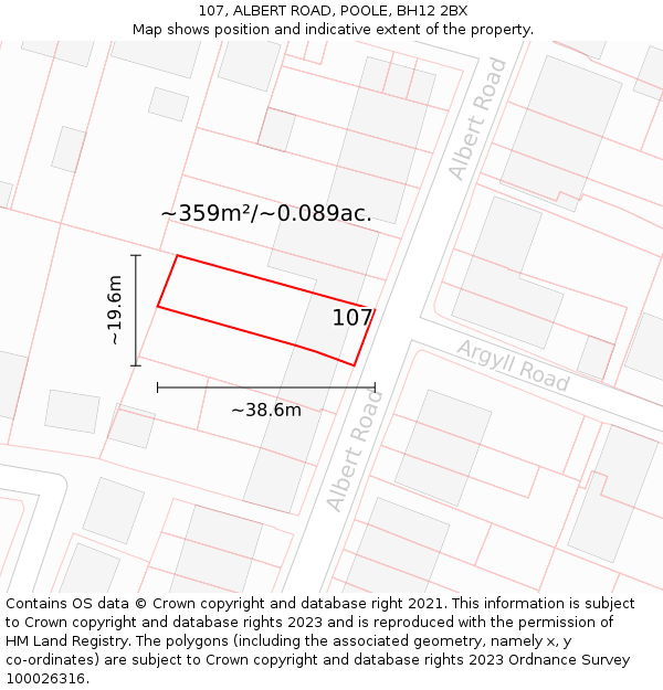 107, ALBERT ROAD, POOLE, BH12 2BX: Plot and title map