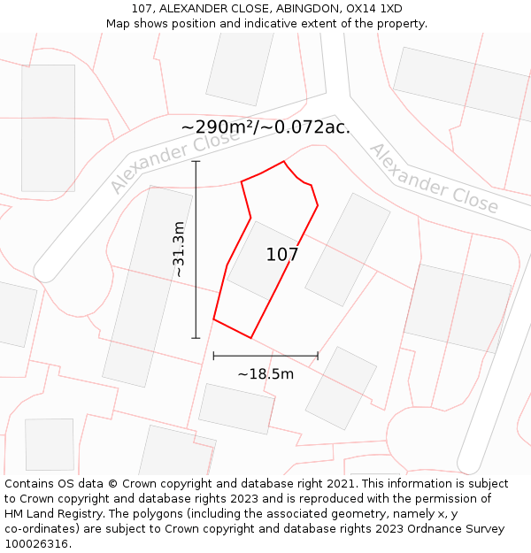 107, ALEXANDER CLOSE, ABINGDON, OX14 1XD: Plot and title map