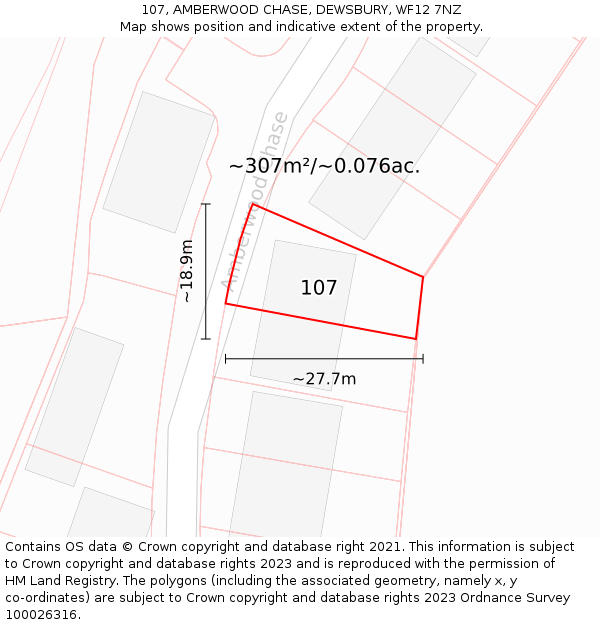 107, AMBERWOOD CHASE, DEWSBURY, WF12 7NZ: Plot and title map