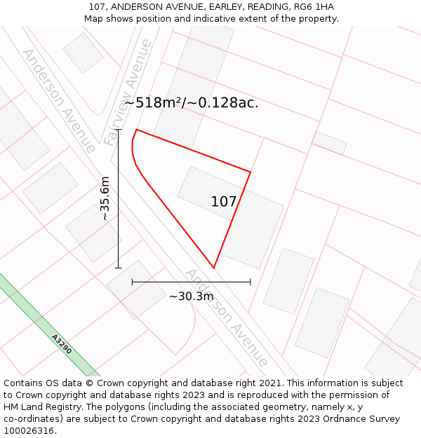 107, ANDERSON AVENUE, EARLEY, READING, RG6 1HA: Plot and title map