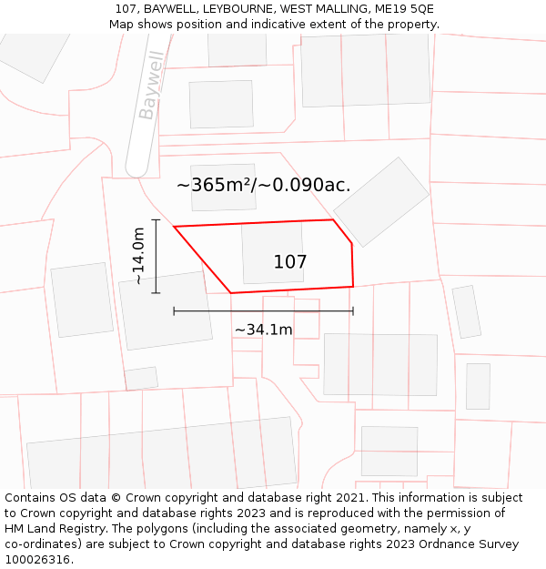 107, BAYWELL, LEYBOURNE, WEST MALLING, ME19 5QE: Plot and title map