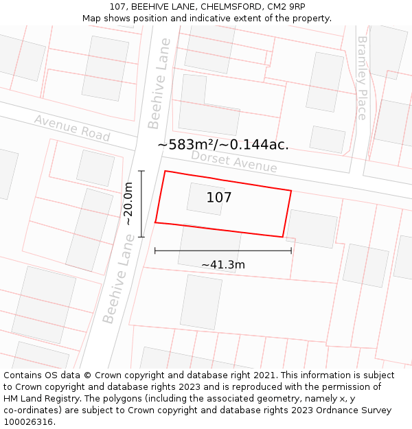 107, BEEHIVE LANE, CHELMSFORD, CM2 9RP: Plot and title map