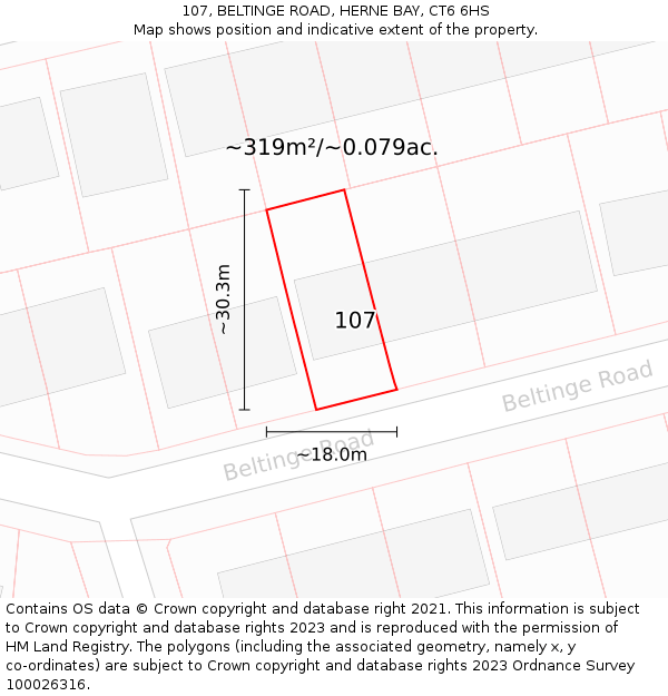 107, BELTINGE ROAD, HERNE BAY, CT6 6HS: Plot and title map