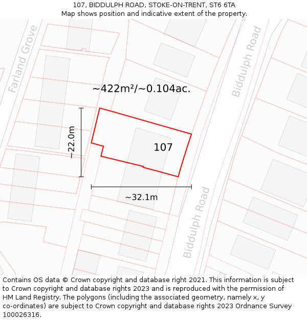 107, BIDDULPH ROAD, STOKE-ON-TRENT, ST6 6TA: Plot and title map