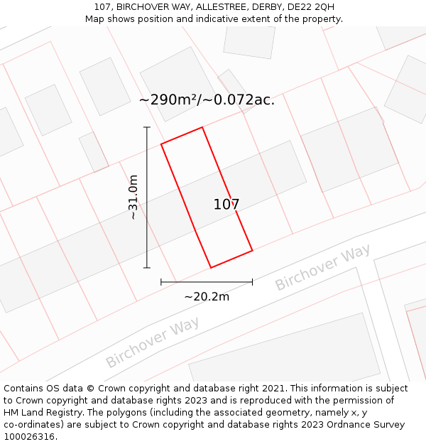 107, BIRCHOVER WAY, ALLESTREE, DERBY, DE22 2QH: Plot and title map