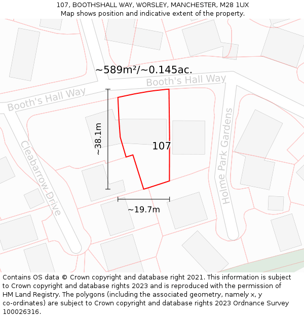 107, BOOTHSHALL WAY, WORSLEY, MANCHESTER, M28 1UX: Plot and title map