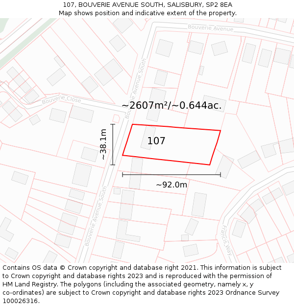 107, BOUVERIE AVENUE SOUTH, SALISBURY, SP2 8EA: Plot and title map