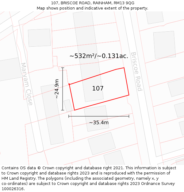 107, BRISCOE ROAD, RAINHAM, RM13 9QG: Plot and title map