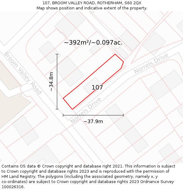 107, BROOM VALLEY ROAD, ROTHERHAM, S60 2QX: Plot and title map