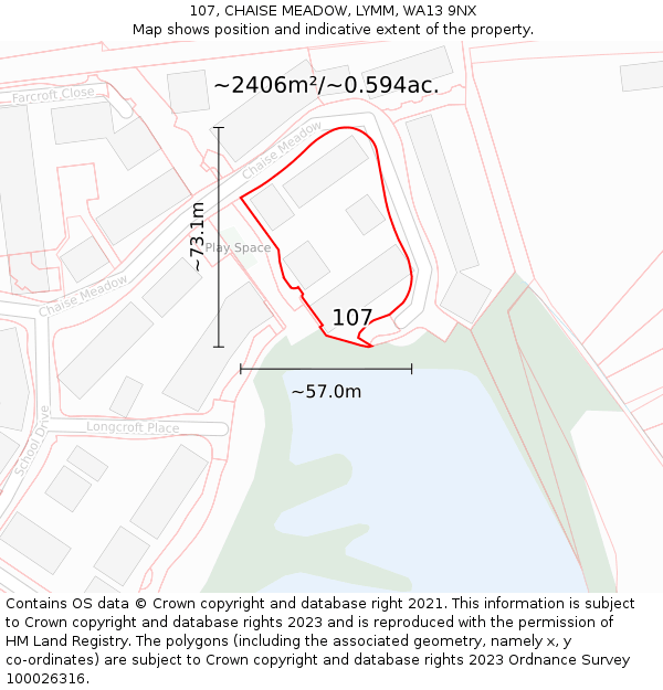 107, CHAISE MEADOW, LYMM, WA13 9NX: Plot and title map