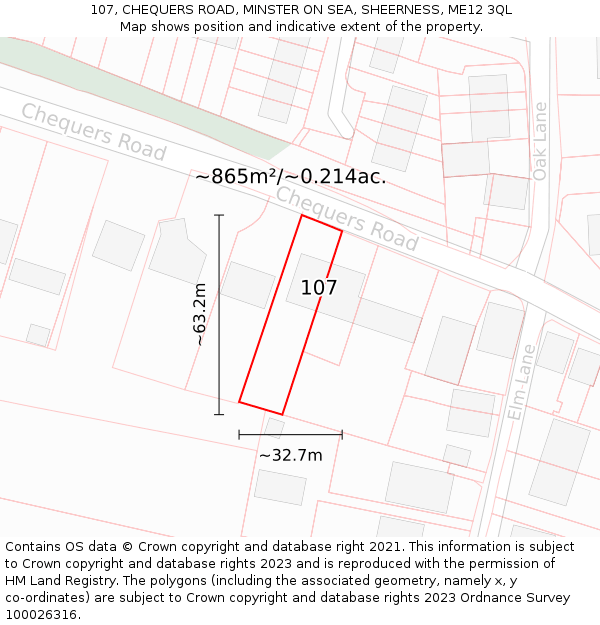 107, CHEQUERS ROAD, MINSTER ON SEA, SHEERNESS, ME12 3QL: Plot and title map