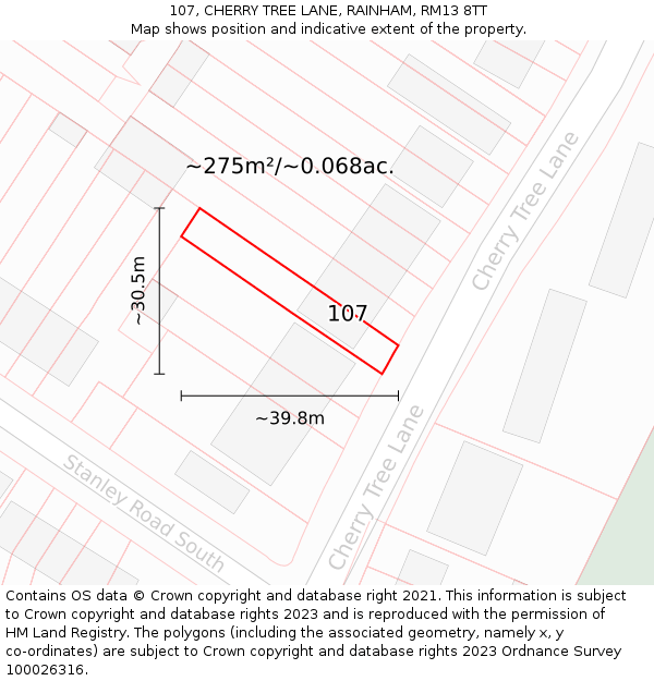 107, CHERRY TREE LANE, RAINHAM, RM13 8TT: Plot and title map