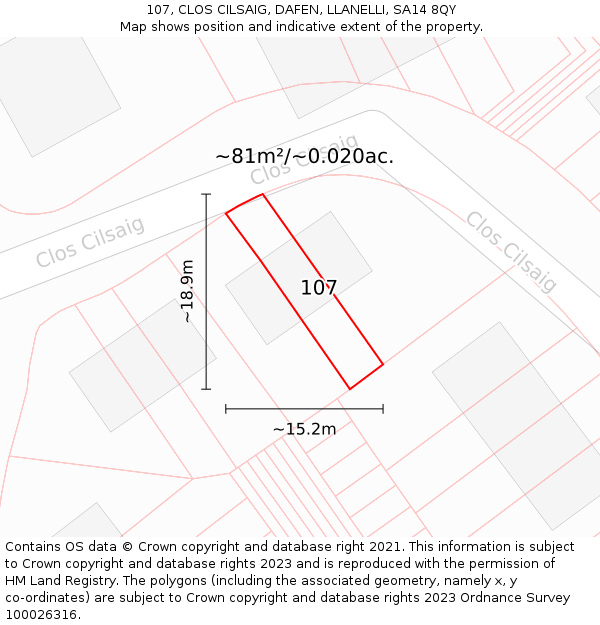 107, CLOS CILSAIG, DAFEN, LLANELLI, SA14 8QY: Plot and title map
