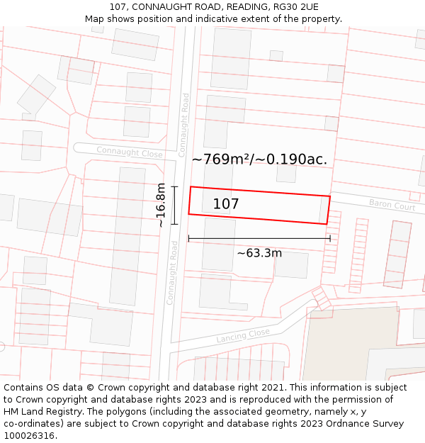 107, CONNAUGHT ROAD, READING, RG30 2UE: Plot and title map