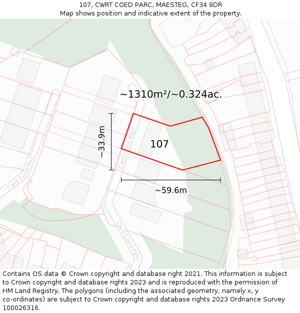 107, CWRT COED PARC, MAESTEG, CF34 9DR: Plot and title map