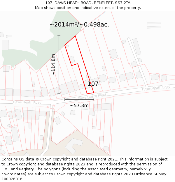 107, DAWS HEATH ROAD, BENFLEET, SS7 2TA: Plot and title map