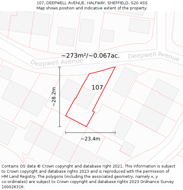 107, DEEPWELL AVENUE, HALFWAY, SHEFFIELD, S20 4SS: Plot and title map