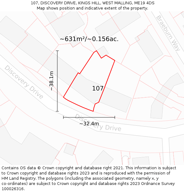 107, DISCOVERY DRIVE, KINGS HILL, WEST MALLING, ME19 4DS: Plot and title map